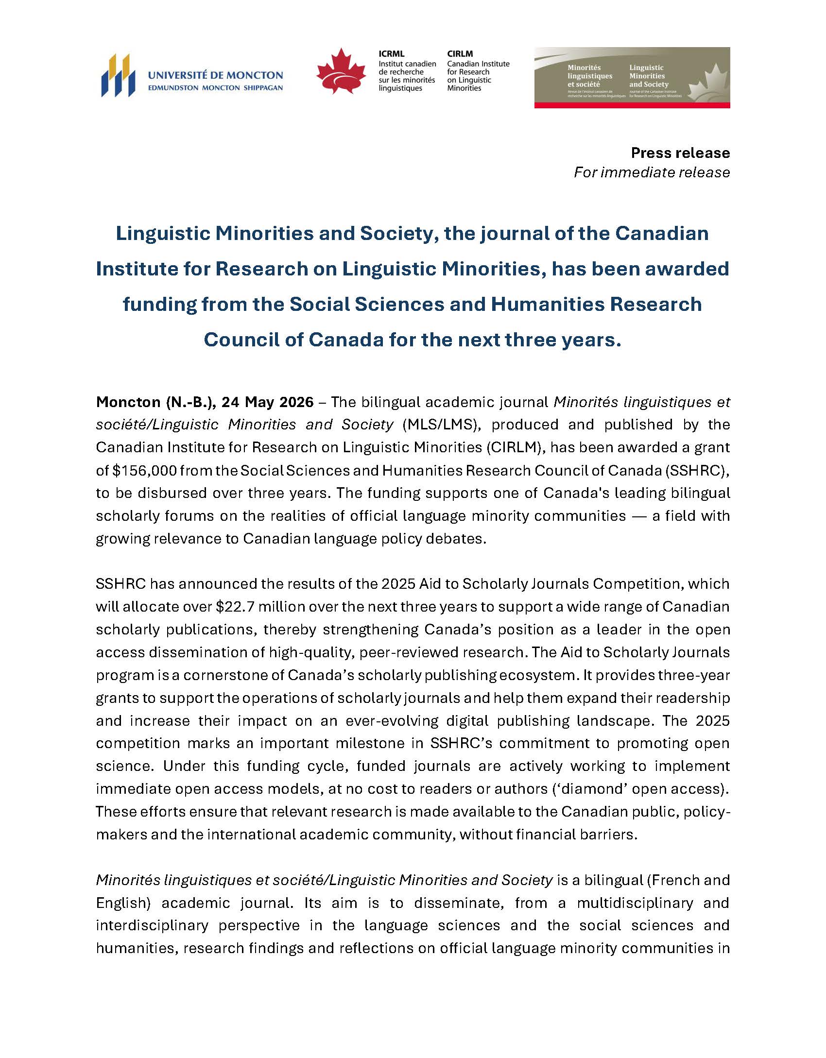 COMMUNIQUÉ Linguistic Minorities and Society Page 1