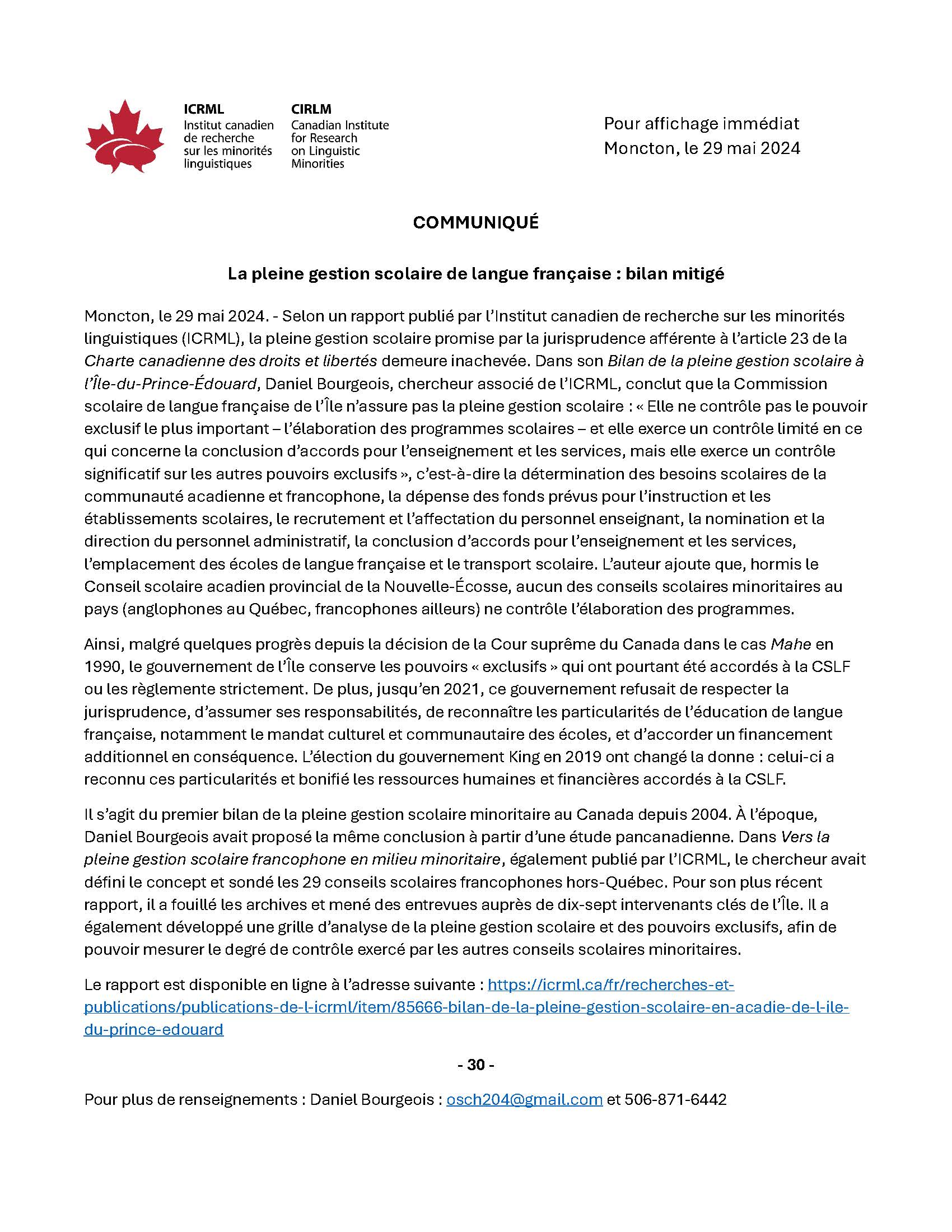 Communiqué Press Release CSLF Page 1
