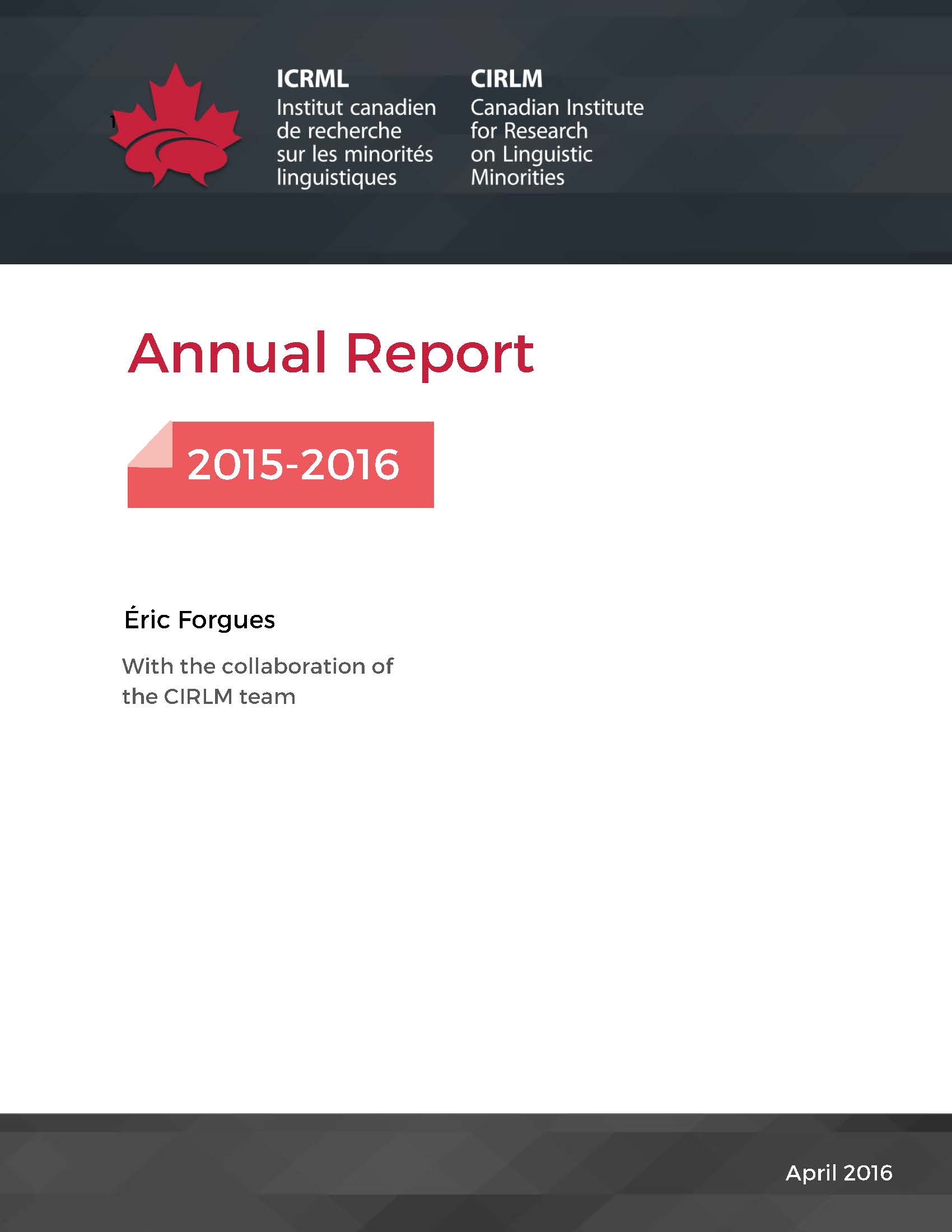 Pages de Cover annual report 2015 2016